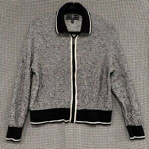 St. John Sport By Marie Gray Black & White Full-Zip Cardigan Sweater Size M EUC